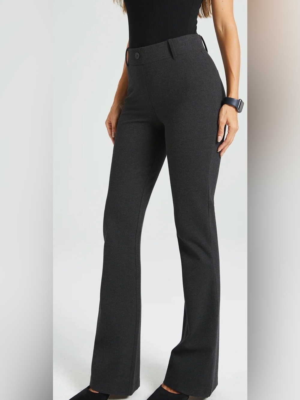 Betabrand Dress Pant Yoga Classic Bootcut Charcoal Gray Heather Medium Petite MP